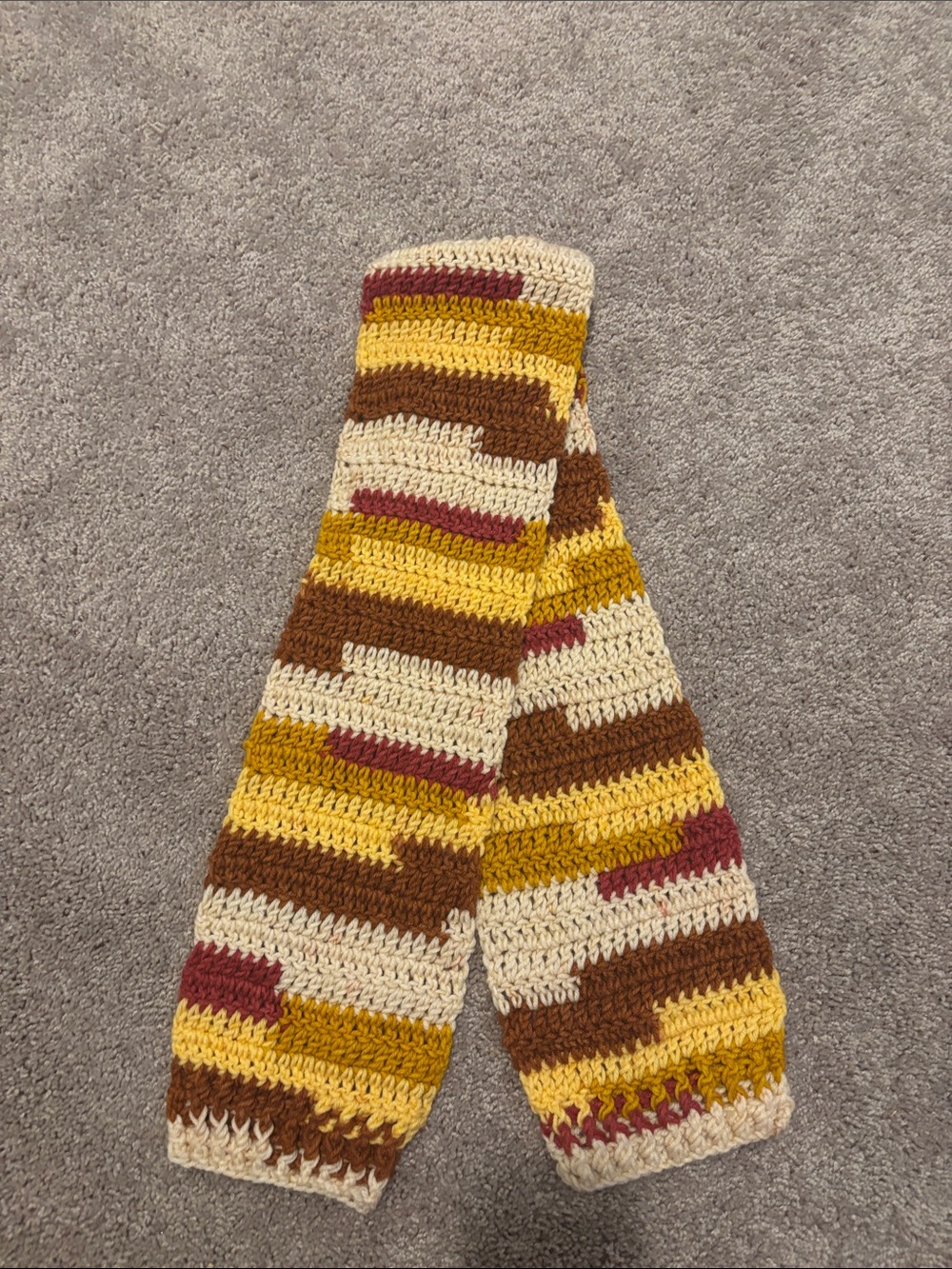 Handcrafted Multicolor Crochet Scarf - Cream, Mustard, Brown & Burgundy
